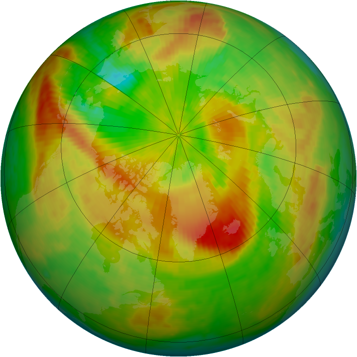 Arctic ozone map for 25 April 1990